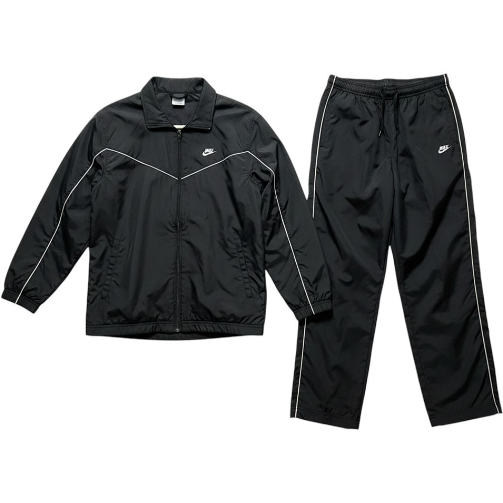 Nike Vintage Mens Black Full Zip Windbreaker Tracksuit Set White Piping Size M